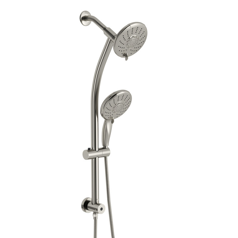 Pomme de douche double 5 "en nickel brossé avec barre coulissante réglable - 5 modes pour une expérience personnalisée et une expérience de salle de bain