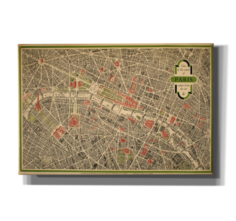 «Paris Map» par Vintage Posters, art mural sur toile, H 12 po x l 18 po