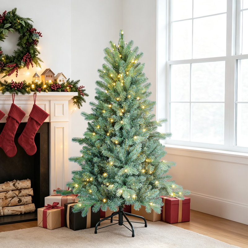 Arbre de Noël artificiel épinette bleu pré-éclairé, 4"