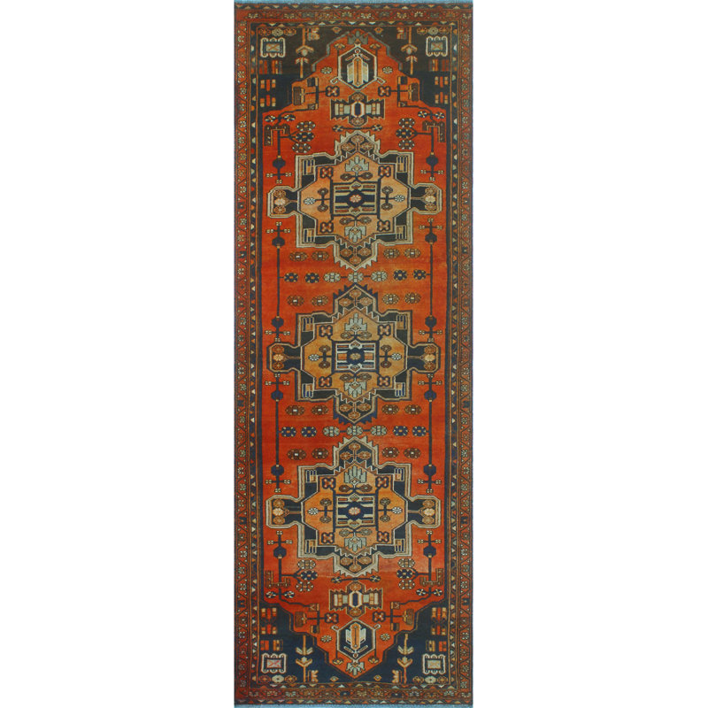 One-of-a-Kind 3'2" x 9'9" New Age Runner Wool Area Rug in Blue and Brown