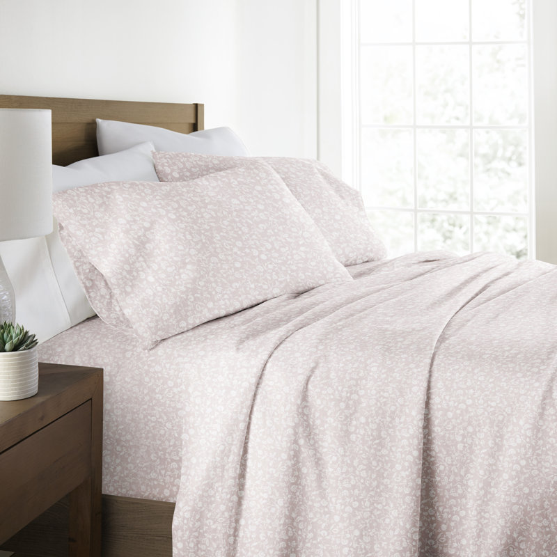 Ensemble de draps 100% satin de coton, Mauve, Ensemble de draps pour grand lit avec 2 taies d'or