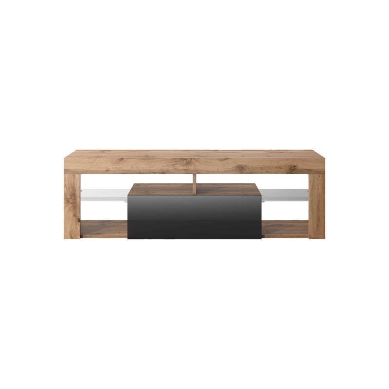 Alarica TV Stand for TVs up to 50'' with LED Lighting, No, Oak Lancaster/Black Gloss