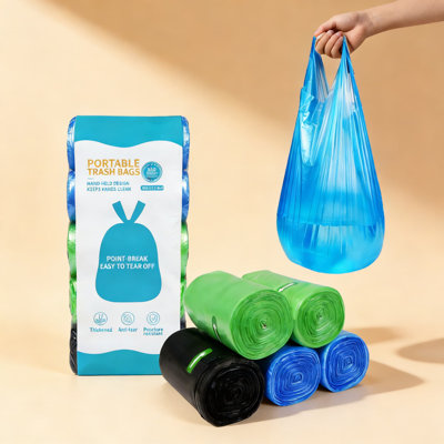 5-Roll Thickened 4-Gallon Small Trash Bags With Handles, Tear-Resistant & Leak-Proof Garbage Bags For Office, Kitchen, Bathroom, And Bedroom Waste Bins