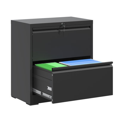 Classeur latéral à 2 tiroirs avec serrure, classeur latéral en métal pour bureau à domicile, classeurs horizontaux larges en acier pour dossiers suspendus lettre / légal / A4 / F4 (noir)