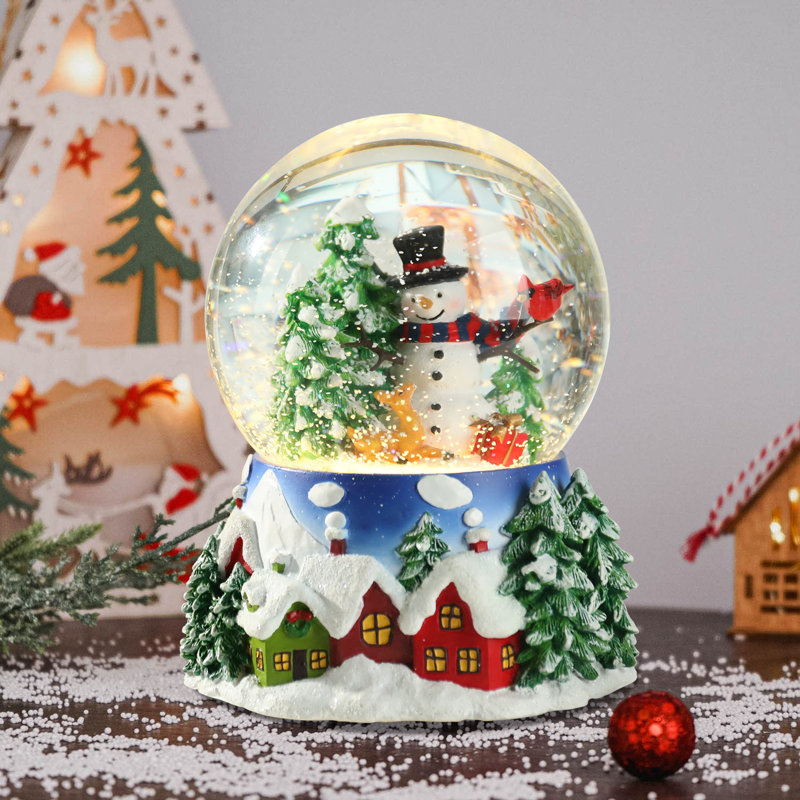 Boule à neige musicale de grande taille, changeant de couleur à DEL, bonhomme de neige avec cardinaux, boule à neige avec arbre de Noël musical