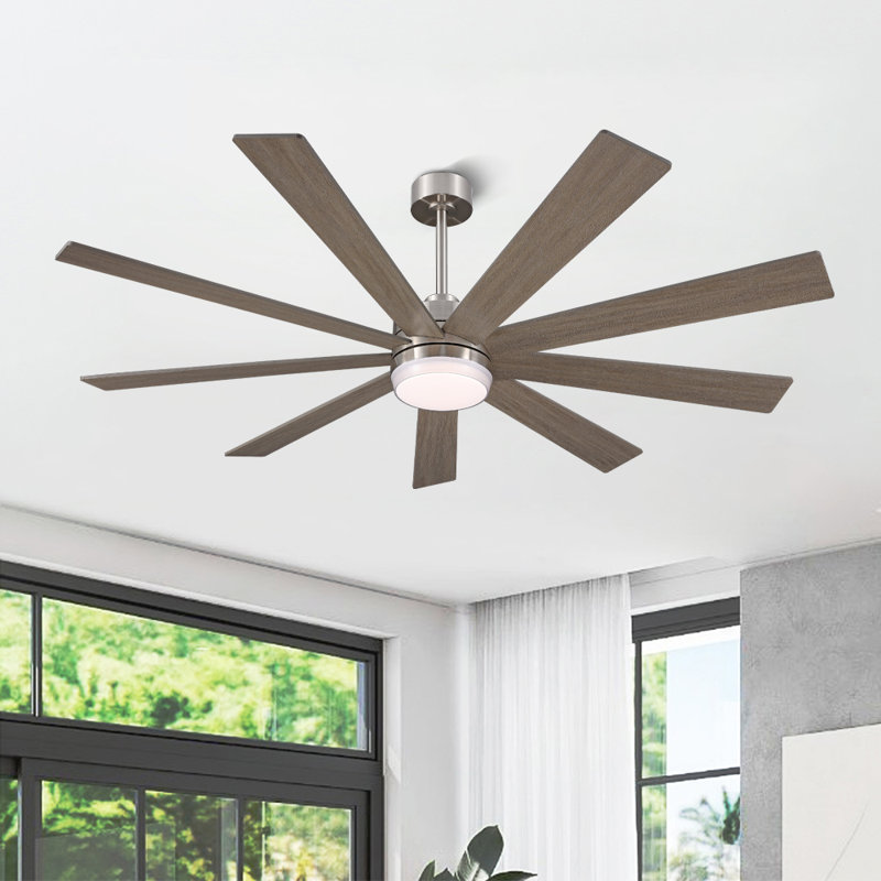 Babrak 65 " Ceiling Fan with LED Lights with Light Kit, Nickel with Wood Grain Blades