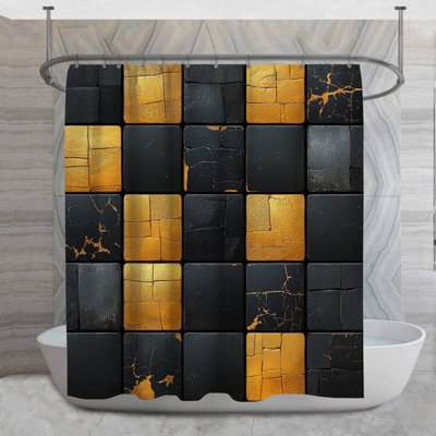 Gold Tiles Shower Curtain -  Geometric Bathroom Decor Industrial