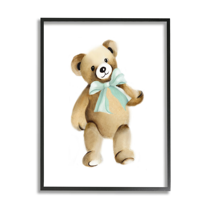 Ours en peluche, arc vert, crèche pour enfant, art texturé par Studio Q, H 30 po x l 24 po x P 1,5 po, Noir