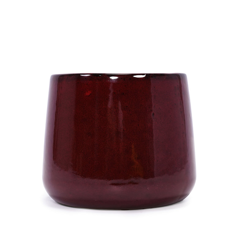 4 Pieces Ceramic Flowerpot, Bean Paste Red, Contemporary, Patio, Garden, Windowsills, Frost - , High Gloss Surface Planter Pot, Versatile, Modern Finish, Drainage Hole