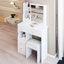 Petit ensemble de coiffeuse avec miroir coulissant, lumières DEL et tabouret, miroir de coiffeuse avec tiroirs de rangement et tablettes pour la chambre à coucher (blanc)