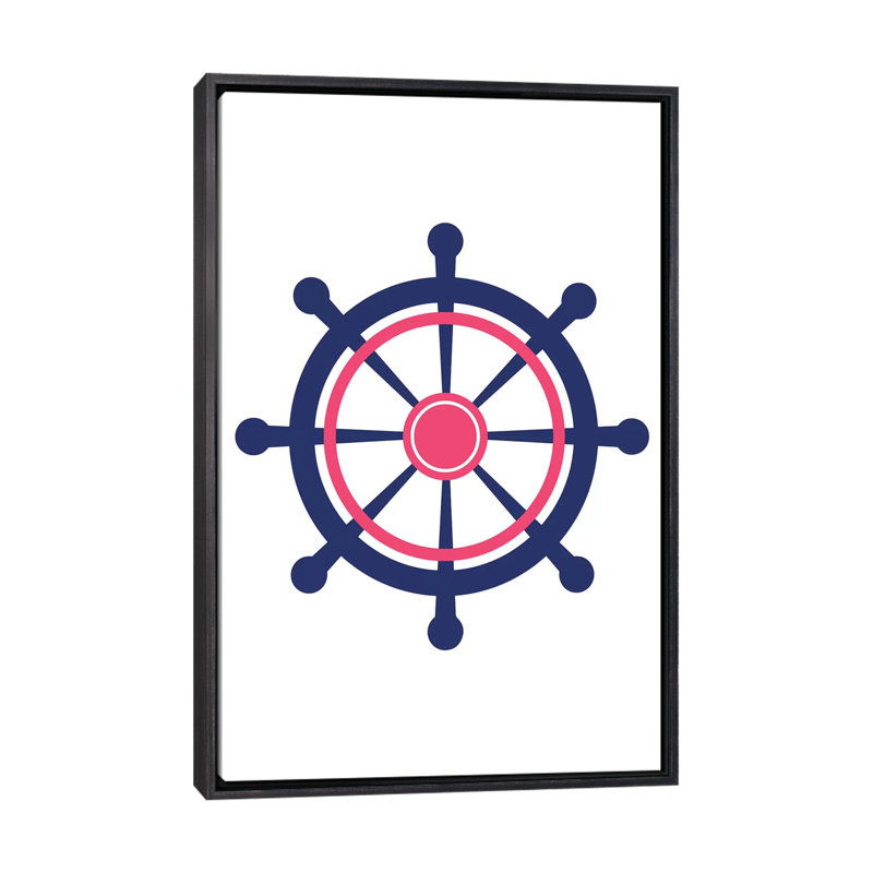 «Boat Wheel Nordic Design», reproduction d'impression, H 60 po x l 40po x P 1,5 po, Toile avec cadre noir patiné