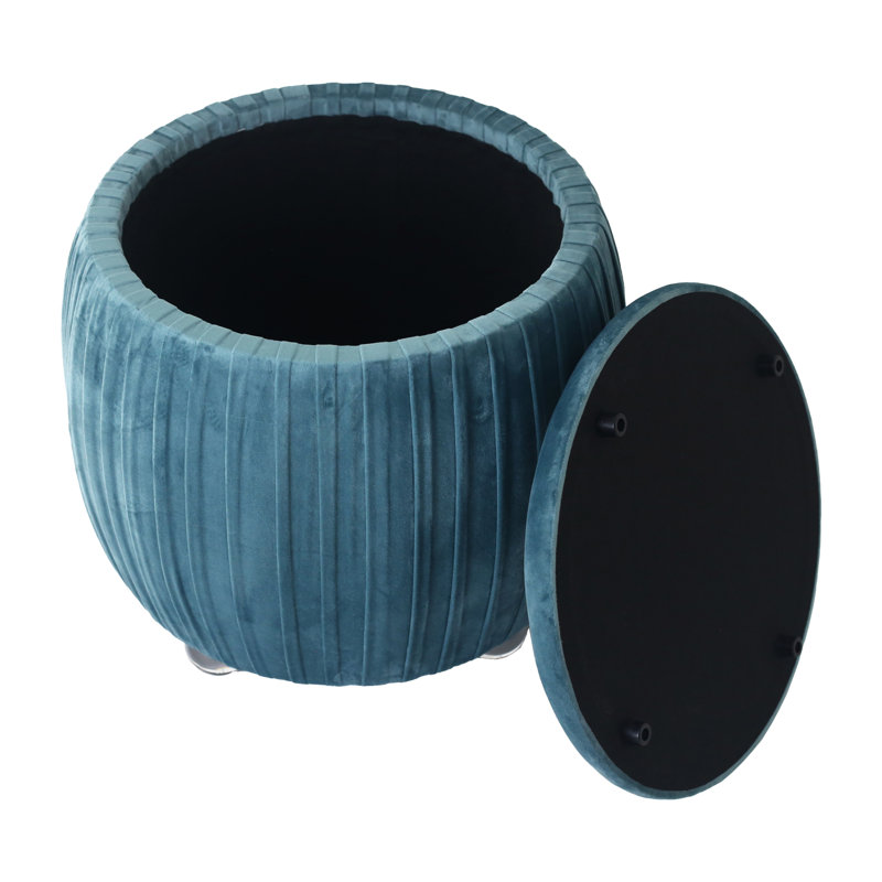 Sagebrook Home 19" Newry Black Velvet Storage Stool, Teal