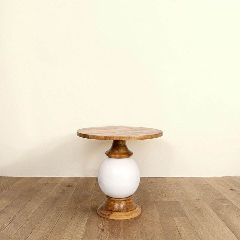 Round Mango Wood and Metal Pedestal Table