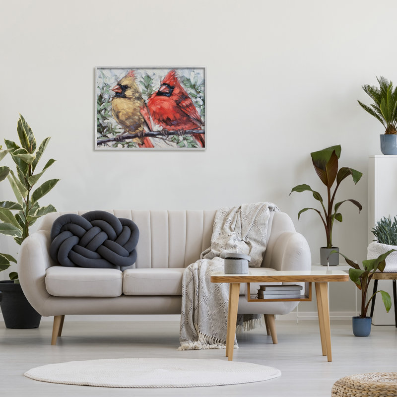 Deux arbres d'hiver perchés de Cardinals par Sara G. Designs - peinture sur cadre flottant, H 24 po x l 30 po x P 1,5 po