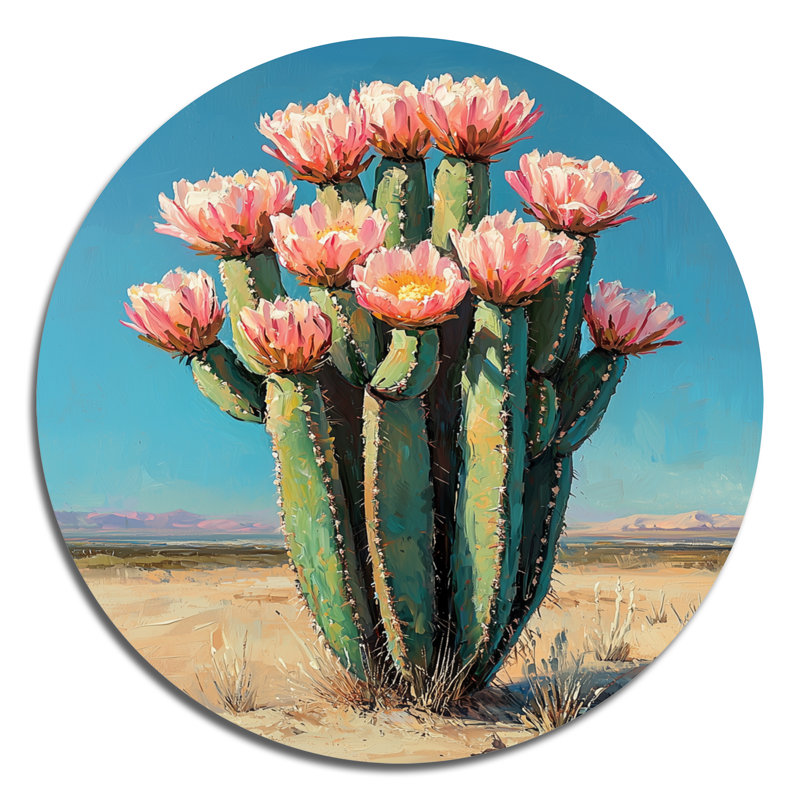 «Pastel Cactus Bloom In The Desert II», reproduction d'art en métal rose traditionnel, H 16 po x l 16 po