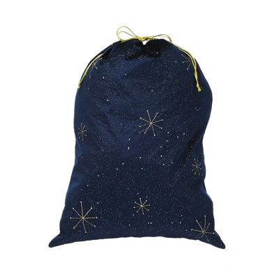70cm navy fabric sack with gold starburst