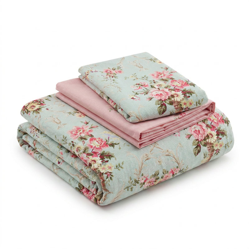 Ensemble de couvre-lit fleuri 100 % coton, Couvre-lit simple TG + 3 pièces supplémentaires