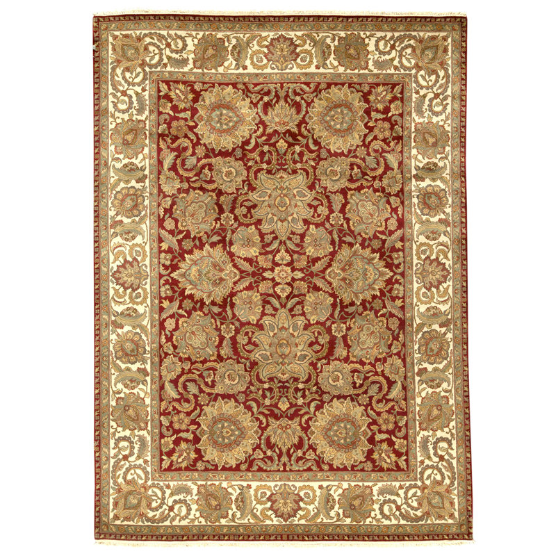 Tapis rouge et ivoire de haute qualité noué à la main