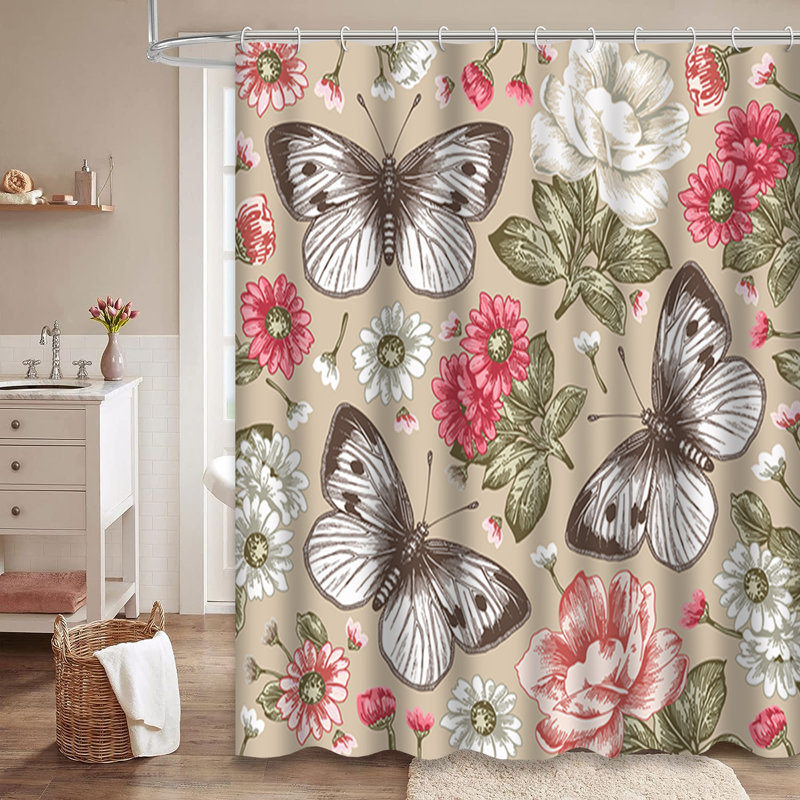 Rideau de douche avec 12 crochets Butterfly, L 72 po x l 78 po