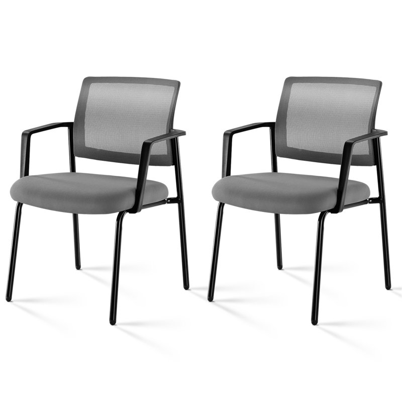 Mesh Back Stacking Arm Chairs , Upholstered Fabric Stacking Chairs, Sturdy Metal Stacking Chairs,2 Pack, Gray