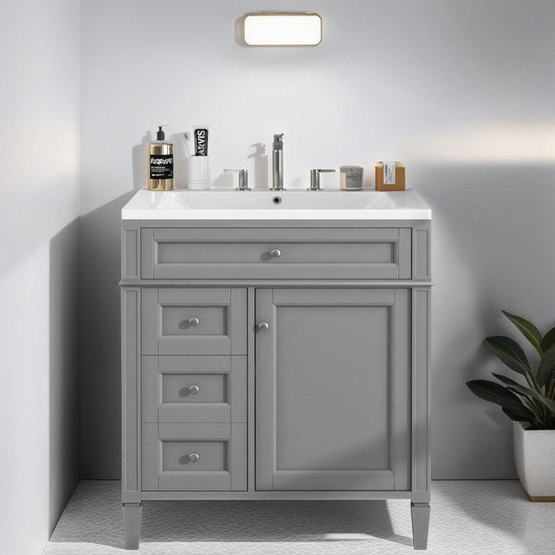 Ensemble de meuble-lavabo simple 30,01 po avec plateau en résine Dassler, Gris, Argent