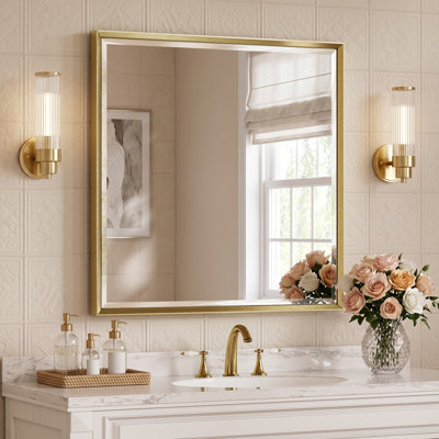 Miroir de salle de bain biseauté double, miroir mural en verre trempé avec bords réfléchissants et cadre en aluminium antirouille pour lavabo