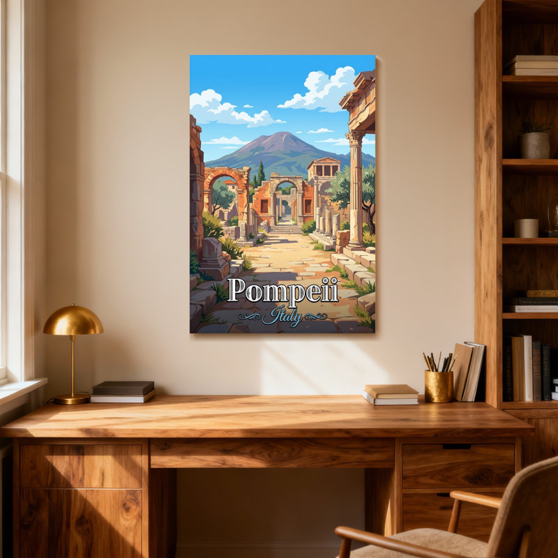 Paysage et paysages urbains, ruines de Pompéi, colonnes antiques, paysage de montagne, Italie, H 48 po x l 32 po