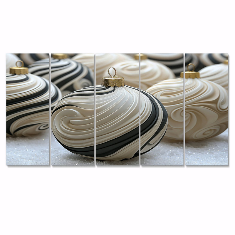 «White and Black Christmas Peppermint Swirl III», ensemble d'art sur toile de Noël, H 32 po x l 80 po