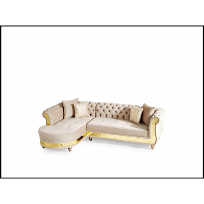 Luxurious Tufted Velvet Upholstery Sectional with Wood Base, Perfect for Elegant and Comfortable Living Spaces.