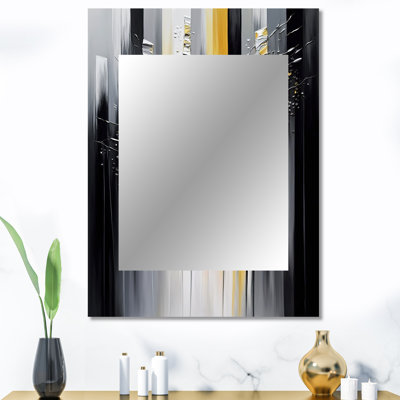 Abstrait géométrique noir et jaune I - miroir mural décoratif géométrique, miroir moderne, impression d'art en métal