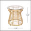 Table d'appoint charmante en osier avec plateau en verre trempé pour l'extérieur et décor bohème chic