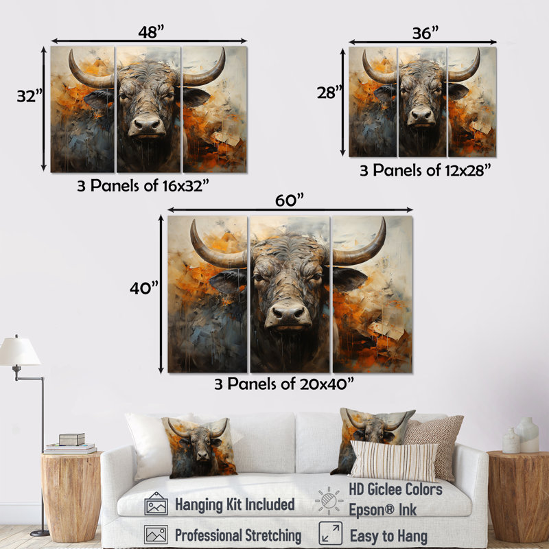 «Hindu Cow S Quiet Grace», ensemble d'art mural sur toile de l'hindouisme, H 40 po x l 60 po