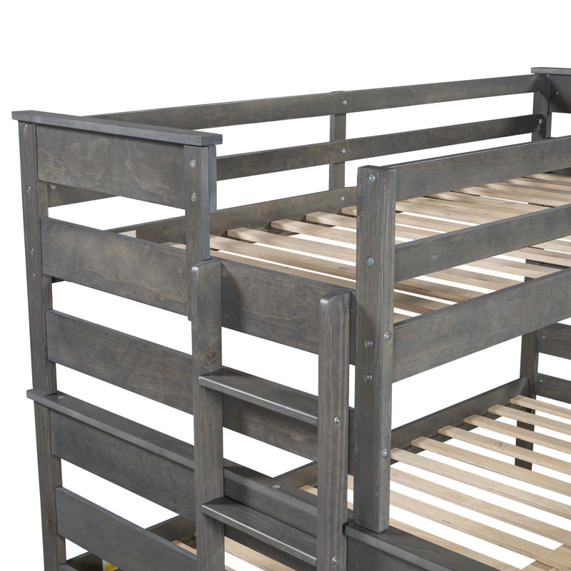 Lit simple superposé au-dessus de grand lit en bois avec échelle Wood, Gris