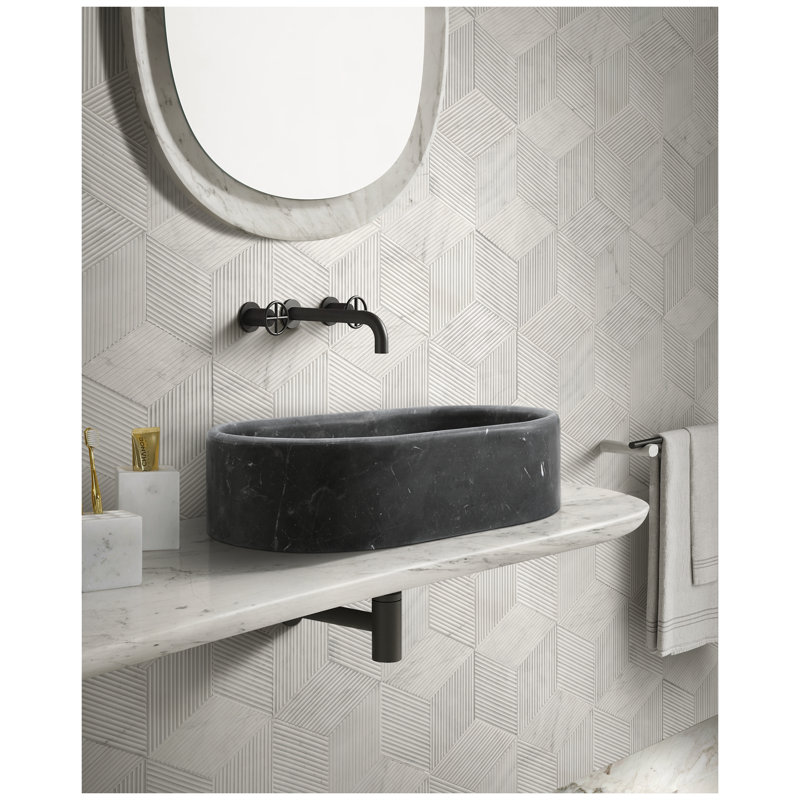 Lavabo vasque ovale de luxe en marbre naturel gris foncé pour salle de bain