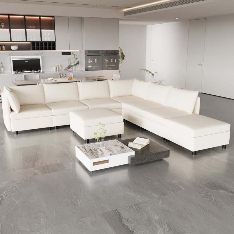 Canapé modulaire Luxema, Beige, H 32 po x l 129 po x P 124 po