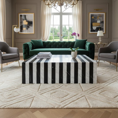 Table basse en marbre véritable noir Nero + marbre rayé blanc de Carrare