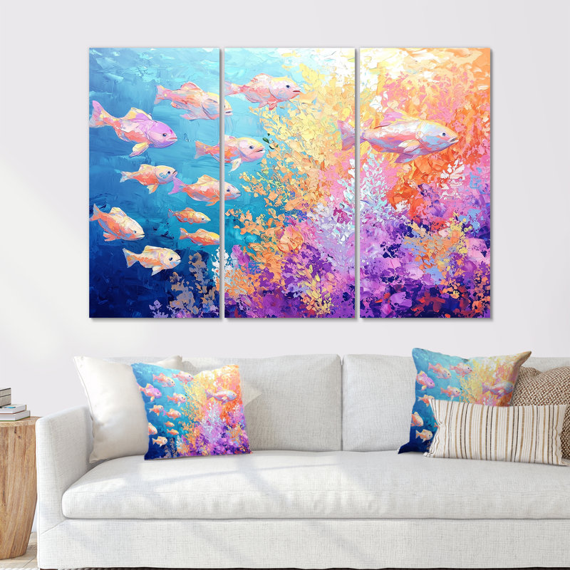 Coral Reef Fish Paradise VII - Ensemble de décorations murales corail, H 32 po x l 48 po, Impression sans cadre en métal