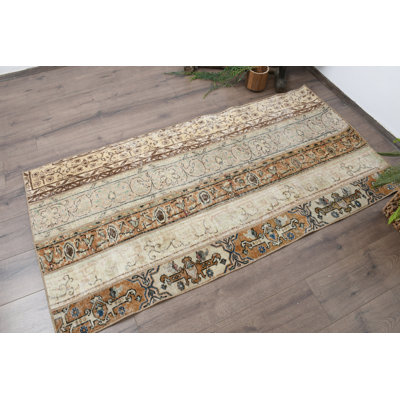 Vintage Wool Patchwork Accent Rug, 34.3x67.3 Inch Beige Rug