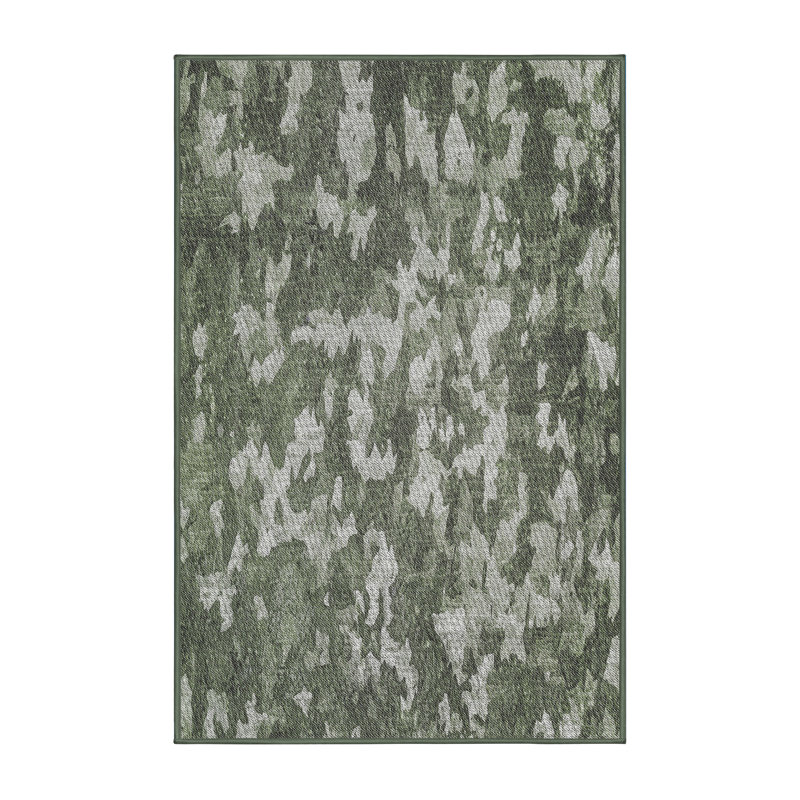 Tapis vert/gris tissé à la machine, Rectangle 5 pi x 7 pi
