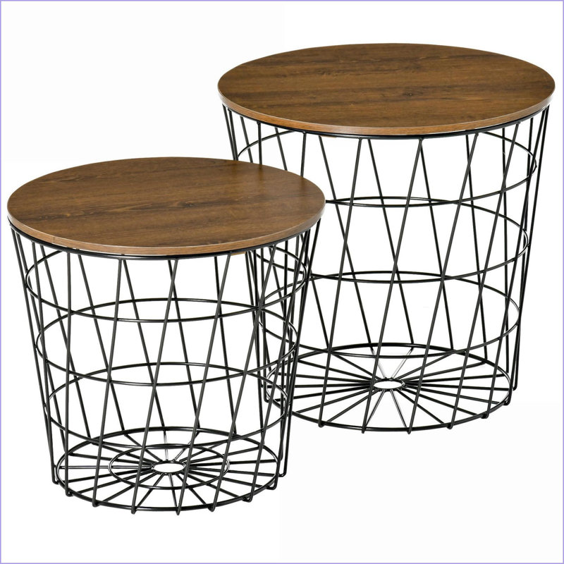 Ensemble de tables basses à grain de bois peu encombrant, 2 tables d'appoint gigognes en métal pour le salon, faciles à nettoyer