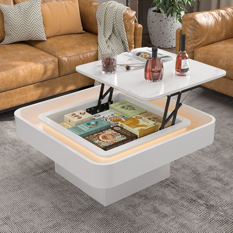 Gulcan LED Lift Top Coffee Table with Slate Desktop and 16 Colors LED Lights