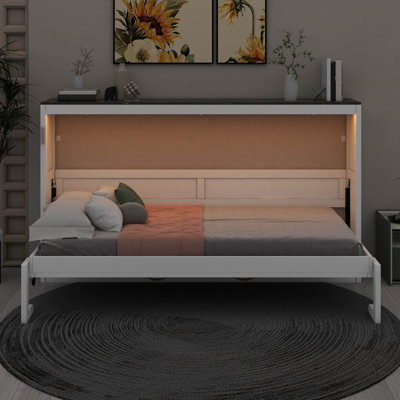 Twin Size Murphy Bed With LED Light,Can Be Folded Into A Cabinet
