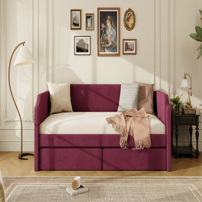 Twin Size Velvet Upholstered Daybed with 2 Drawers