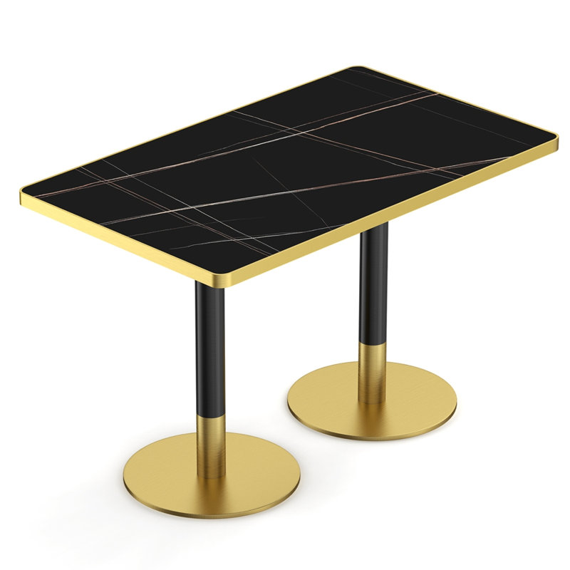 Table de salle à manger avec plateau en pierre frittée et base en acier inoxydable, Black Stripe