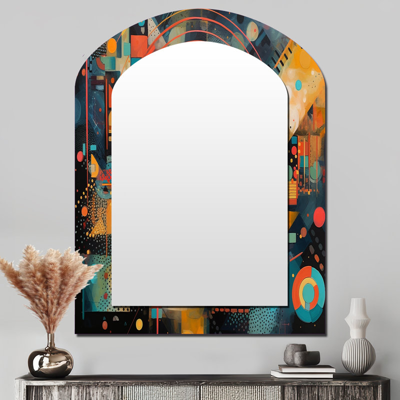 Orange et bleu géométrique vibrations II - miroir mural asymétrique géométrique unique, miroir arche moderne, impression d'art en métal