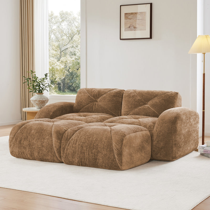 Canapé modulaire en U capitonné et désossé 4 pièces avec 2 repose-pieds Klyrith, sans assemblage requis, Velours brun clair