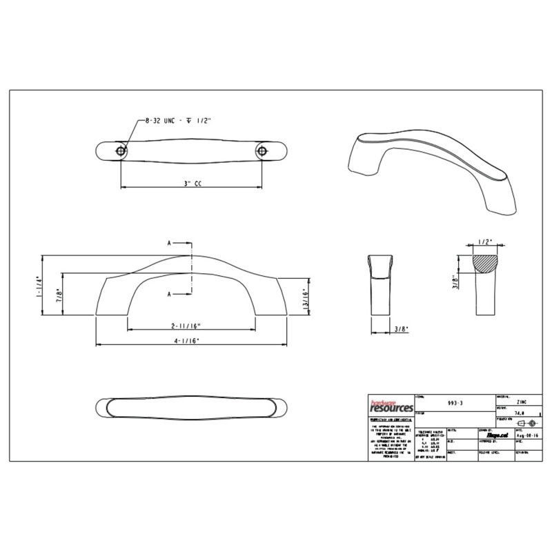 Aiden 3" Center to Center Arch Pull, Brushed Pewter