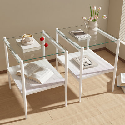Finkelstein Tempered Glass Side Tables with Shelf