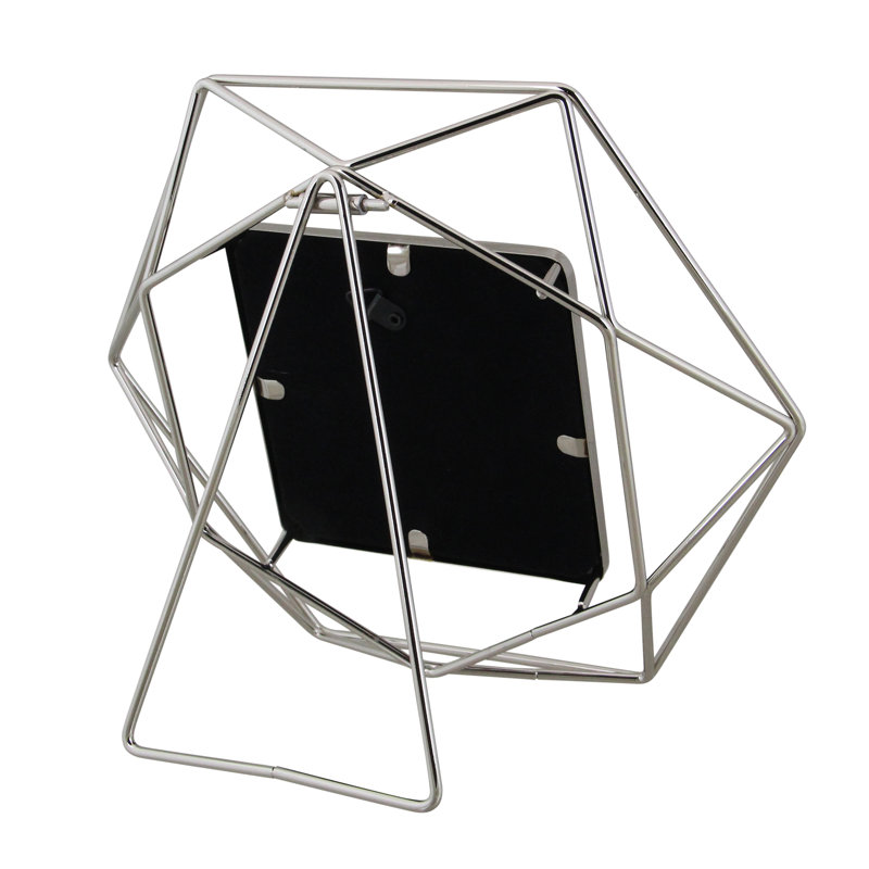 Silver Geometric Metal and Glass 8" x 9.5" Tabletop Photo Frame