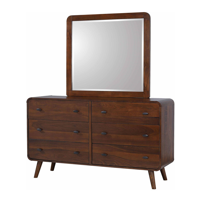 Commode 6 tiroirs avec miroir noyer foncé
